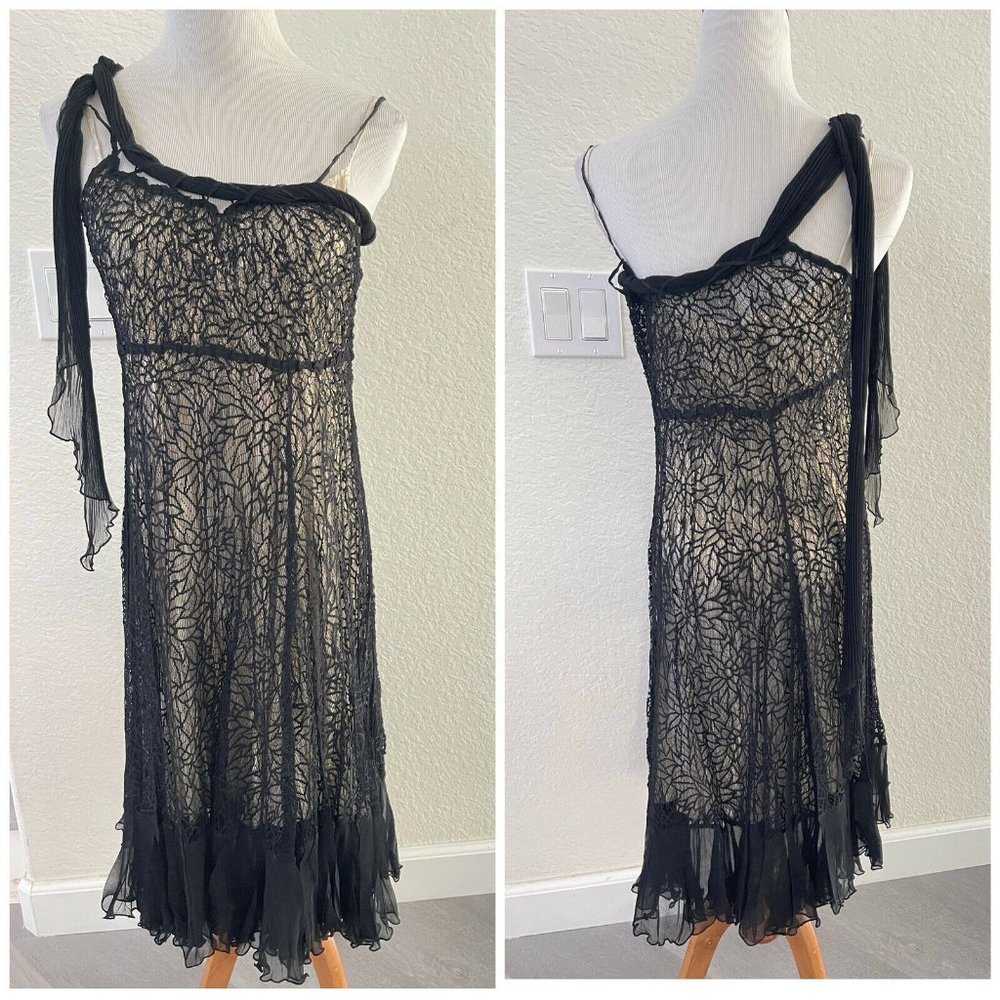 Komarov Metallic Lace Chiffon Ruffle Midi Dress AI